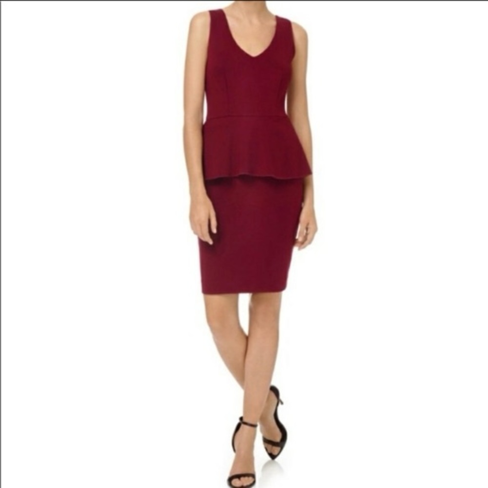 Aritzia Babaton Burgundy Peplum Fitted Dress